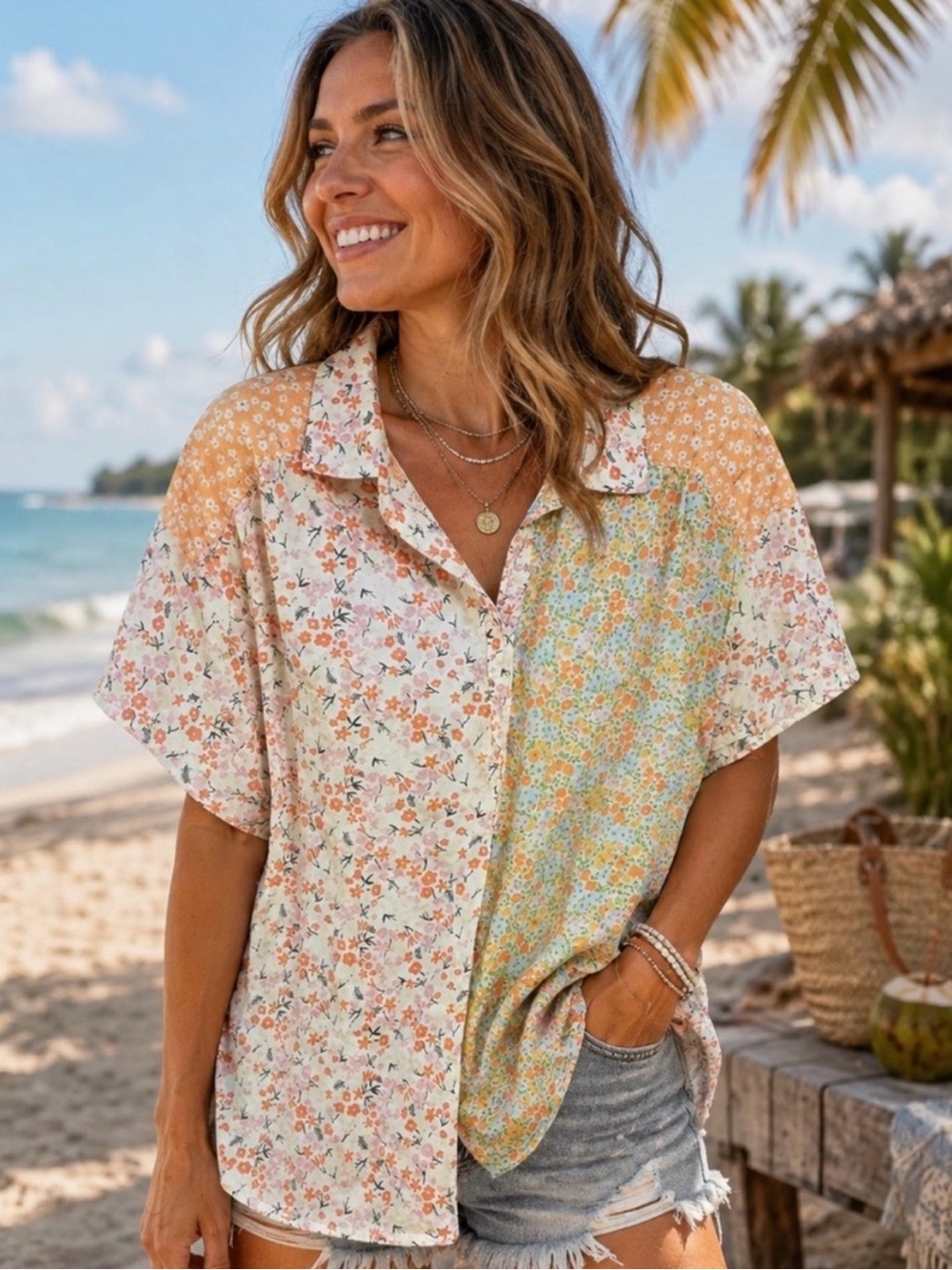 American Eagle oversized resort shirt Short Sleeve Button Down Shirt M